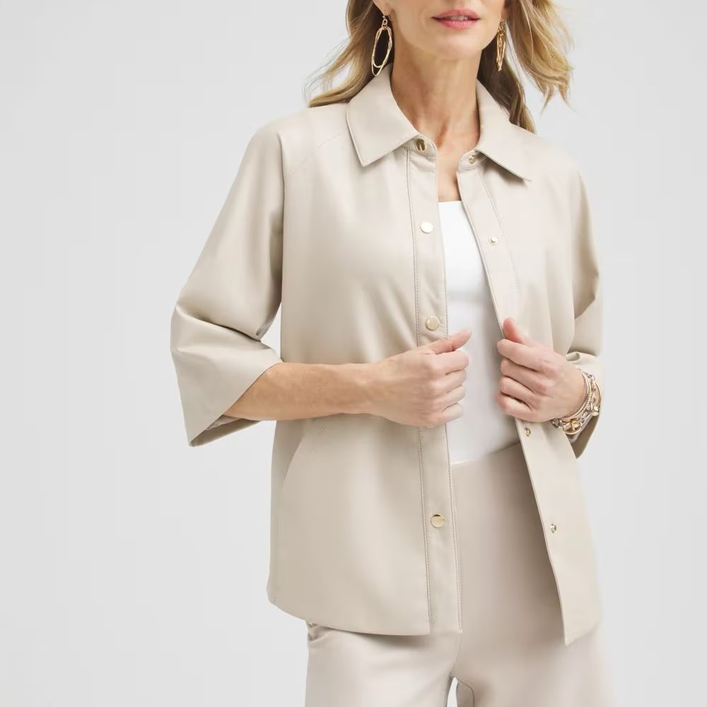 Chico’s Faux Leather Shacket Tan Nude Size 1 (US 8-10)